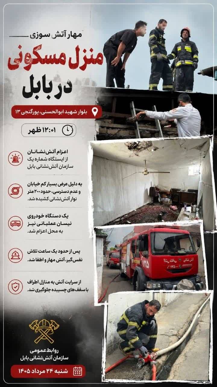 مهارآتش‌سوزی منزل مسکونی دربابل