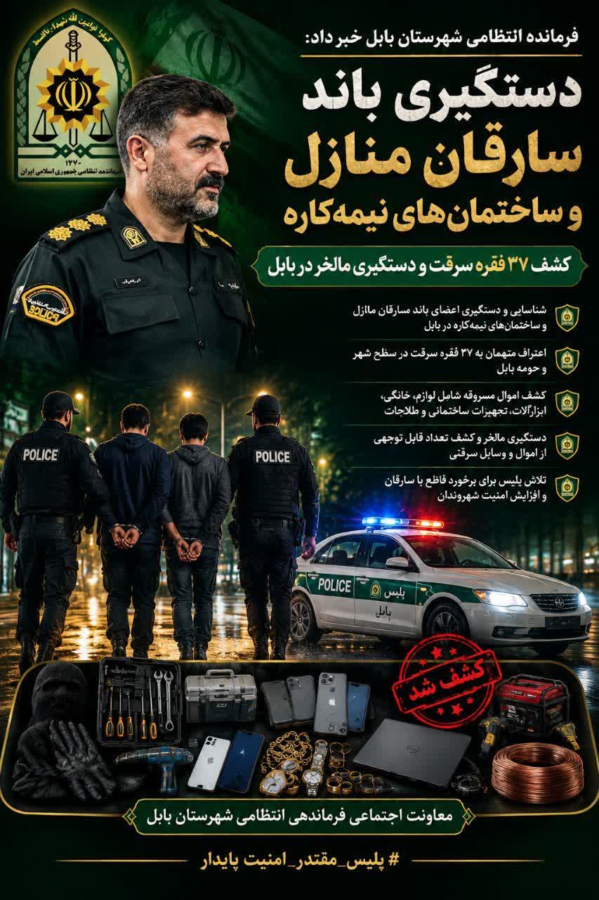 سارقان و مالخر منازل و ساختمانهای نیمهکاره با 37 فقره سرقت در دام پلیس بابل