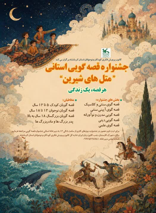 مدیرکل کانون پرورش فکری کودکان و نوجوانان استان کرمانشاه :جشنواره قصهگویی متلهای شیرین در کرمانشاه برگزار میشود