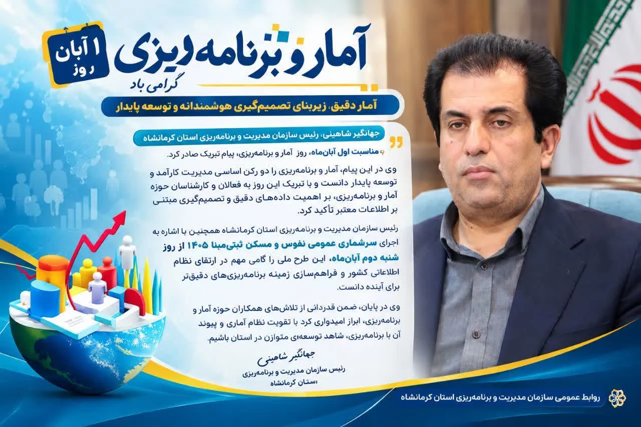 پیام رئیس سازمان مدیریت و برنامه‌ریزی استان کرمانشاه به مناسبت روز آمار و برنامه‌ریزی