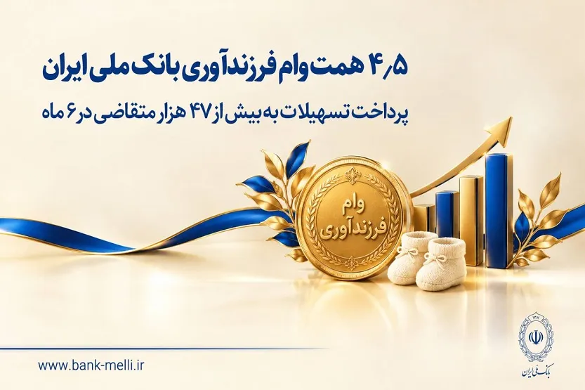 4.5 همت وام فرزندآوری بانک ملی ایران؛ پرداخت تسهیلات به بیش از 47 هزار متقاضی در 6 ماه